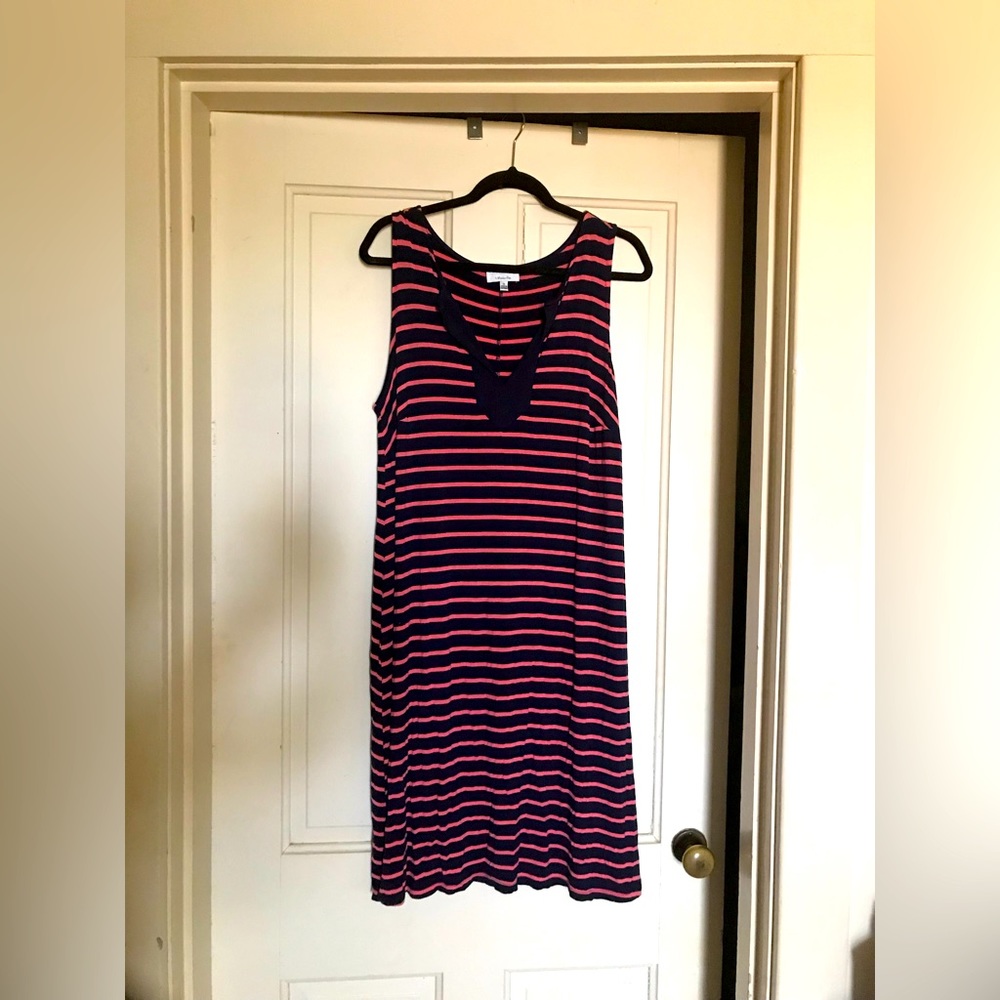 Cruise dress 1X Navy pink stripe bib stripes striped